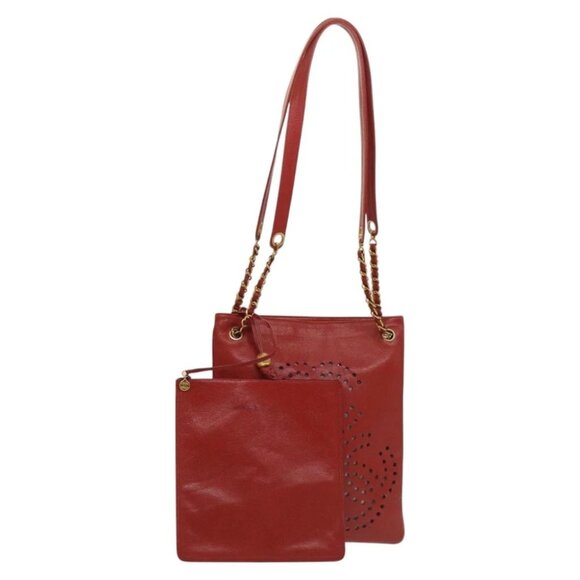 CHANEL Triple Coco Chain Shoulder Bag Grained Calf Skin Red CC Auth 123009 - Picture 1 of 15
